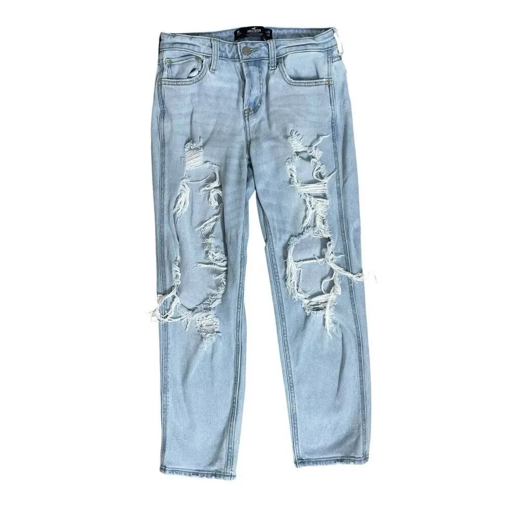 Hollister Low Rise Crop Boyfriend Distressed Jeans Light Wash W26 L26
